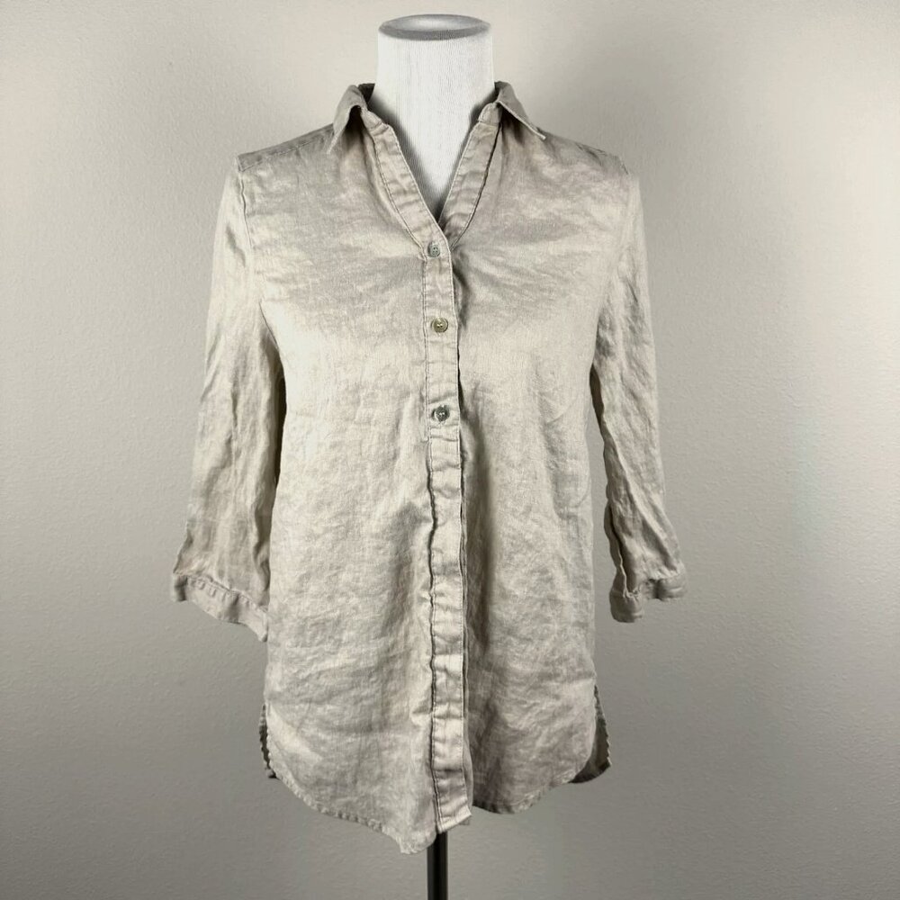 PECK & PECK Women's 100% Linen Blouse Top Shirt Size Medium Button Down Shirt